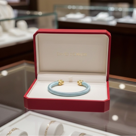 Unisex Blue Cable Bracelet with Gold Accents Stainless Steel - Picture 4 of 5